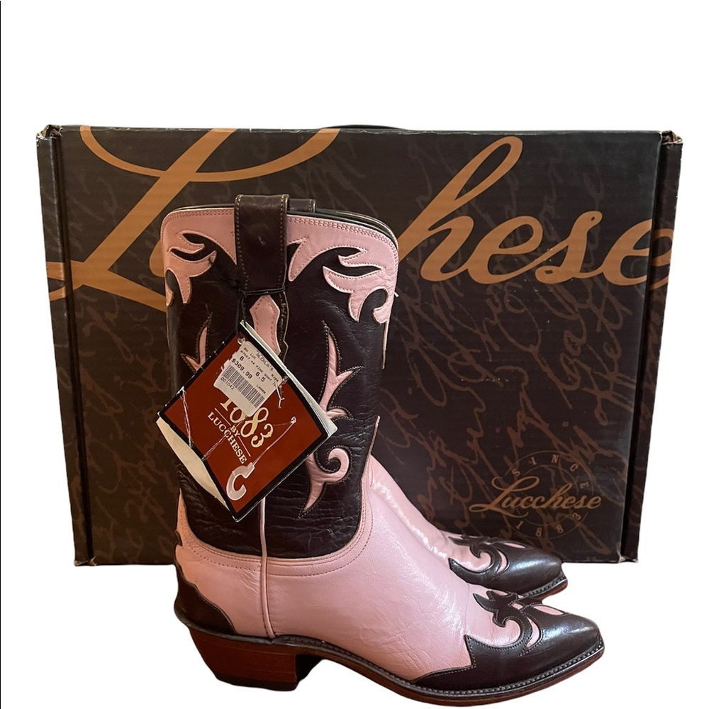 NWT LUCCHESE GOAT LEATHER COWBOY BOOTS WESTERN PINK BROWN SIZE 6.5 N7557